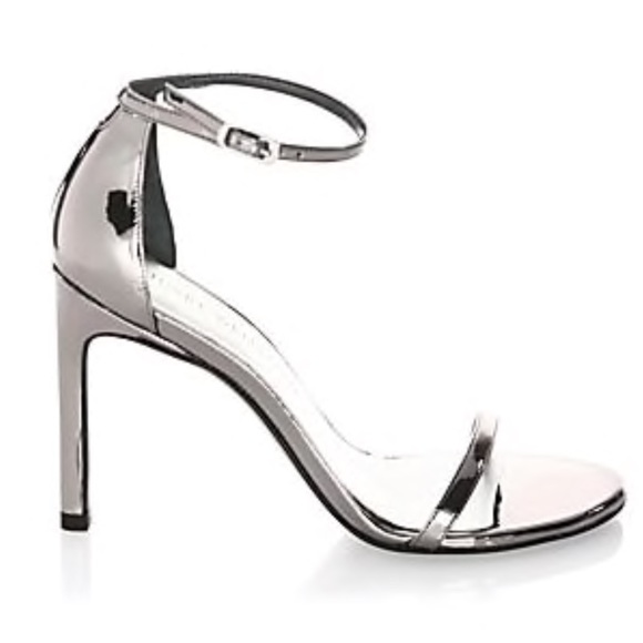 STUART WEITZMAN Nudist Block metallic leather sandals | NET  Stuart Weitzman Nudistsong Metallic Sandals Sz 9.5